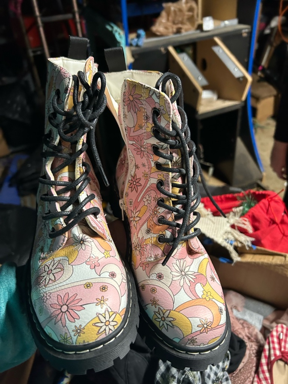 UNIONBAY Floral Pastel Lace-Up Combat Boots in Pink, Yellow, Blue